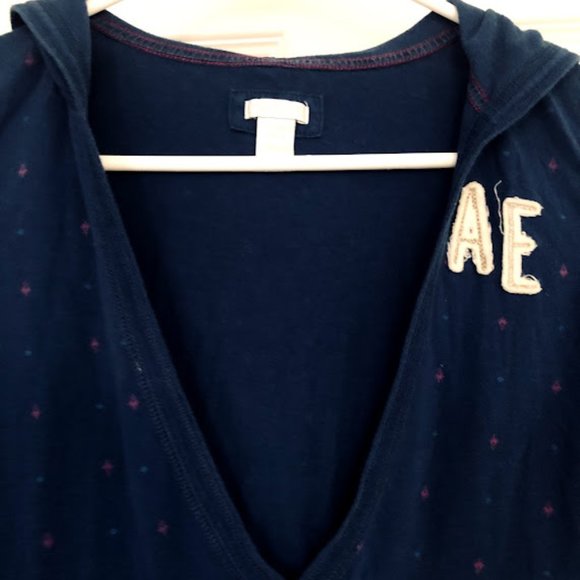 AMERICAN EAGLE blue blouse / top w hood, M - Picture 2 of 14